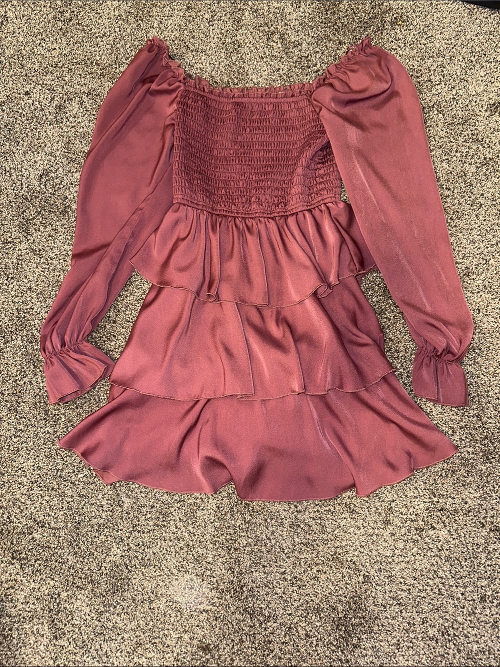 Women’s Long Sleeve Tiered Ruffle Dress - Dusty Rose
